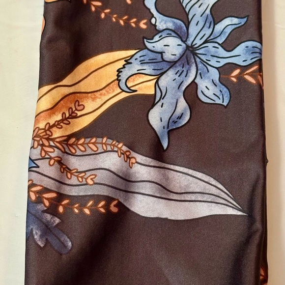 Vintage Style Brown & Blue Floral Silk Headband/Wristband - Stretchy, Stylish - Picture 4 of 16